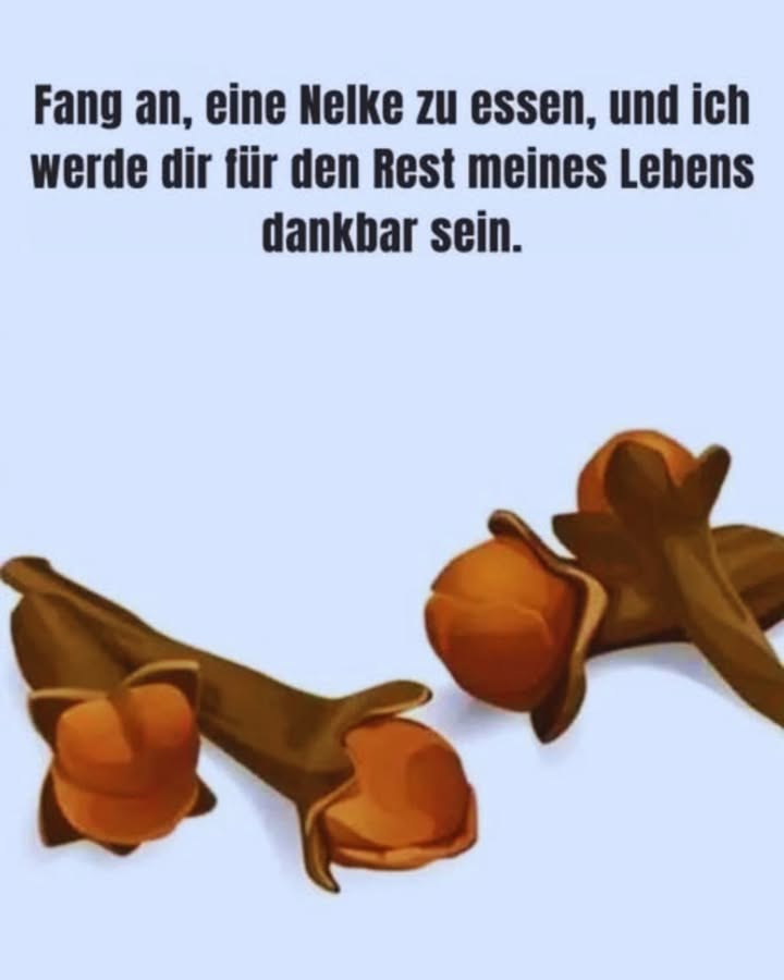 Die Vorteile von Nelken 
1. Sie fördern die Durchblutung und helfen, Herz-Kreislauf-Erkrankungen vorzubeugen. Eine Massage mit Nelkenöl kann Müdigkeit in den Füßen lindern 禮
2. Dank ihrer entzündungshemmenden Eigenschaften reduzieren sie Schwellungen und unterstützen die Wundheilung 啕
3. Als Tee lindern Nelken Erkältungssymptome: Halsschmerzen, Fieber und Schmerzen 蠟
4. Einfach im Alltag zu integrieren: Konsumiere täglich 2 Nelken in deinen Gerichten oder bereite ein Getränk aus Nelken, Zitronensaft und Honig zu 
5. Sie vermitteln ein natürliches Wohlgefühl und können als Gewürz oder in Form von Tee genutzt werden, um von ihren besonderen Vorteilen zu profitieren 
Nimm Nelken in deine Gesundheitspflege auf  ganz einfach und auf natürliche Weise!