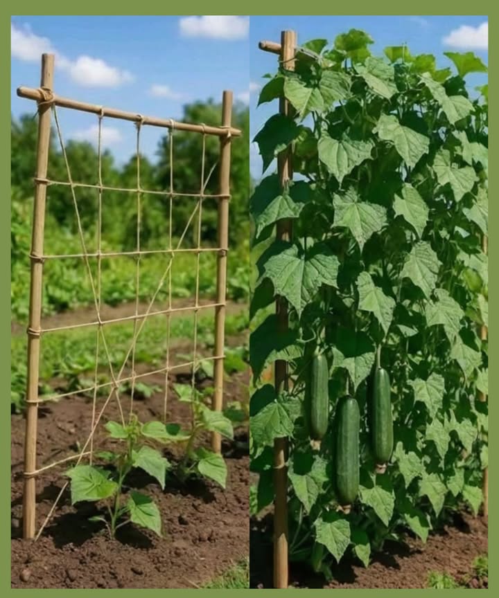 Wie man ein Rankgitter für Gurken baut: Einfache Anleitung für Anfänger 勒
華 Schritt-für-Schritt-Anleitung:
1. Standort wählen:
Wähle einen sonnigen Platz mit gut durchlässigem Boden.

2. Pfähle setzen:
Stecke die beiden Pfähle etwa 6090 cm voneinander entfernt in den Boden.

3. Querverbindung anbringen:
Spanne mehrere Reihen Schnur in 2030 cm Abständen zwischen den Pfählen oder befestige ein flexibles Gitter.

4. Gurken pflanzen:
Setze die Jungpflanzen oder säe direkt am Fuß des Rankgitters, mit ca. 30 cm Abstand.

5. Triebe leiten:
Wenn die Gurkentriebe länger werden, führe sie vorsichtig am Gitter entlang, bis sie sich selbst festhalten.

6. Regelmäßig pflegen:
Entferne kranke Blätter und binde bei Bedarf die Triebe locker fest, um das vertikale Wachstum zu unterstützen.

 Zusätzliche Tipps:
Verwende natürliche Schnur aus Hanf oder Jute  sie ist umweltfreundlich und zersetzbar.