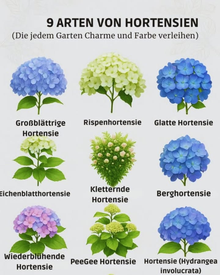 Die 9 schönsten Hortensien für Ihren Garten entdecken
Wenn Sie Ihren Garten mit wunderschönen Hortensien verschönern möchten, sind Sie hier genau richtig! Diese vielseitigen und beeindruckenden Blumen bringen Farbe und Leben in jeden Außenbereich. Folgen Sie einfach dieser freundlichen Anleitung, um die perfekte Hortensie für Ihren Garten zu finden und erfolgreich zu pflegen.
 1. Bestimmen Sie Ihren Standort
Hortensien gedeihen am besten, wenn sie morgens Sonne und nachmittags Schatten bekommen. Suchen Sie einen Platz, der diese Bedingungen erfüllt, um gesunde und blühende Pflanzen zu garantieren.
 2. Wählen Sie die richtige Hortensie
Überlegen Sie, welchen Stil und welche Eigenschaften Sie bevorzugen. Mögen Sie große Blüten, kletternde Pflanzen oder kompakte Büsche? Hier sind einige Optionen:
Bigleaf große Blüten, abhängig vom pH-Wert des Bodens
Panicle konische Blüten, sehr winterhart
Smooth große weiße Blüten, ideal im Schatten
Oakleaf eindrucksvolle Blätter, lebendige Herbstfarben
Climbing kletternd, perfekt für Zäune und Pergolen
Mountain kleiner, ideal für Töpfe
Reblooming blüht mehrfach, wie Endless Summer
PeeGee kann wie ein Baum geschnitten werden
Japanisch fuzzy Knospen, zarte Blüten
 3. Standort vorbereiten
Bereiten Sie den Gartenboden vor, indem Sie ihn gut lockern und eventuell mit Kompost anreichern. So geben Sie Ihrer Hortensie die besten Voraussetzungen.
 4. Pflanzen setzen
Setzen Sie Ihre Hortensie entsprechend der Anweisungen auf der Packung oder im Gartenbuch. Achten Sie darauf, genügend Platz für das Wachstum zu lassen.
 5. Richtige Bewässerung
Hortensien mögen feuchten, aber nicht steinharten Boden. Gießen Sie regelmäßig, besonders in trockenen Zeiten.
 6. Pflege und Schnitt
Entfernen Sie verblühte Blüten, um neues Wachstum zu fördern. Schneiden Sie ältere Zweige, um die Pflanze jung und vital zu halten.
 7. Düngen
Düngen Sie im Frühjahr und im Sommer mit einem speziellen Hortensien-Dünger, um kräftige Blüten zu erhalten.
 8. Überwinterung
Bei kalten Temperaturen schützen Sie Ihre empfindlichen Hortensien mit Mulch oder Vlies, damit sie den Winter gut überstehen.
 9. Genießen Sie Ihre Hortensien!
Freuen Sie sich auf eine bunte und duftende Bereicherung in Ihrem Garten. Beobachten Sie die Blumenpracht und lassen Sie sich von ihrer Schönheit begeistern!
Mit ein bisschen Liebe und Aufmerksamkeit werden Ihre Hortensien jedes Jahr aufs Neue zum Hingucker. Viel Erfolg und vor allem viel Freude beim Gärtnern!