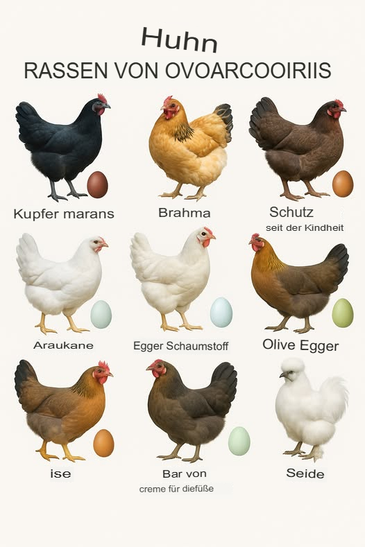 讀 Farben von Hühnereiern: Eine Einführung in die Vielfalt und ihre Rassen
Hühnereier gibt es in einem wahren Farbenspektrum  von sattem Schokoladenbraun bis hin zu sanften Blau- und Grüntönen. Diese Vielfalt macht nicht nur jeden Eierkorb optisch reizvoller, sondern spiegelt auch die beeindruckende genetische Bandbreite der Hühnerrassen wider, die sie legen.

Warum haben Hühnereier unterschiedliche Farben?
Die Eierschalenfarbe hängt eng mit der Genetik jeder Hühnerrasse zusammen. Bestimmte Pigmente, die je nach Rasse unterschiedlich vorkommen, färben die Schale. Grundsätzlich unterscheidet man drei Hauptpigmente:

Protoporphyrin: Verantwortlich für braune Farbtöne. Je nach Konzentration entstehen hellere oder dunklere Brauntöne der Schale.

Oocyanin: Dieser Farbstoff sorgt für die typisch blauen Eier, die gleichmäßig durchgefärbt sind.

Pigmentkombination: Wenn Protoporphyrin und Oocyanin zusammenwirken, entstehen grüne Farbtöne  eine harmonische Zwischenstufe im Farbspiel.

Hühnerrassen und ihre charakteristischen Eifarbe
Viele Hühnerrassen wurden gezielt gezüchtet, unter anderem für die besonderen Farben ihrer Eier. Hier ein Überblick über beliebte Rassen und die Eierfarben, die sie hervorbringen:

Weiße Eier
Leghorn: Sehr produktiv und beliebt in der kommerziellen Eierproduktion.

Polnisches Huhn Polish: Elegantes Gefieder und weiße Eier.

Andalusier: Geschätzt für ihre Schönheit und hochwertige weiße Eier.

Braune Eier
Rhode Island Red: Robust, legt große, aromatische braune Eier.

Sussex: Friedlich und gute Legeleistung, Eier in Brauntönen.

Marans: Berühmt für ihre dunkel schokoladenbraunen Eier, besonders gefragt auf Spezialmärkten.

Blaue Eier
Ameraucana: Farbprächtiges Gefieder und markante blaue Eier.

Araucana: Ähnlich wie Ameraucana, bekannt für ihre blauen Eier und den charakteristischen fehlenden Schwanzansatz.

Grüne Eier
Easter Egger: Farblich attraktive Tiere, die leuchtend grüne Eier legen.

Olive Egger: Legen Eier in einem wunderschönen olivgrünen Farbton.

Gesprenkelte Eier
Welsumer: Auffälliges rötliches Gefieder und braune Eier mit hübschen Sprenkeln.

Penedesenca: Spanische Herkunft, legt braune Eier mit Flecken.

Wissenswertes rund um Hühnereier
Alle Eier beginnen weiß: Ein spannender Fakt  jedes Ei startet in der Eileiterentwicklung als weiß; erst in der Kalkdrüse werden die Farbpigmente aufgetragen.

Farbunterschiede innen und außen: Im Gegensatz zu blauen Eiern, deren Farbe durchgängig ist, sind braune Eier nur außen gefärbt. Innen bleibt die Schale hell.

Kein Einfluss auf Geschmack oder Nährwert: Die Farbe der Eierschale beeinflusst weder den Geschmack noch die Nährstoffe. Entscheidend dafür ist vor allem das Futter und die Haltung der Hühner.

Ob du gerne frische Eier sammelst oder einfach ihre Schönheit bewunderst: Die bunte Vielfalt macht jeden Eierkorb einzigartig und bringt Farbe und Abwechslung in jede Küche. 讀