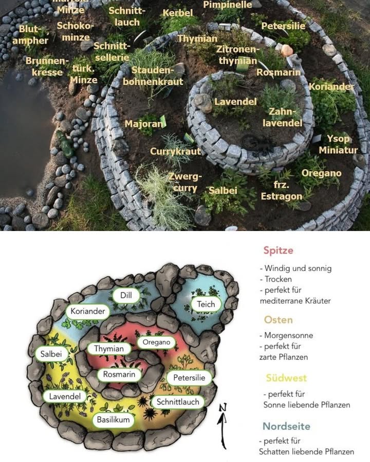 Die Kräuterspirale  Ein Paradies für Vielfalt im Garten

Eine Kräuterspirale ist nicht nur ein optisches Highlight im Garten, sondern auch eine geniale Möglichkeit, verschiedene Kräuter mit unterschiedlichen Standortansprüchen auf kleinem Raum anzubauen. Durch die Spiralform entstehen mehrere Mikroklimazonen, in denen mediterrane, heimische und feuchtigkeitsliebende Pflanzen gleichzeitig gedeihen können.

 Aufbau und Funktionsweise

Die Spirale wird aus Steinen, Holz oder anderen natürlichen Materialien aufgebaut und nach oben hin enger. In der Mitte entsteht die höchste Stelle, die nach unten hin in einen feuchteren Bereich übergeht. Dadurch bilden sich vier Zonen:

Mediterranes Highlight oben, sonnig & trocken:
Hier fühlen sich Kräuter wie Rosmarin, Thymian, Lavendel, Oregano oder Basilikum wohl. Diese Pflanzen brauchen viel Sonne und vertragen Trockenheit.

Zarter Osten halbschattig:
Kräuter wie Petersilie, Ringelblume oder Koriander gedeihen hier besonders gut, da sie die sanfte Morgensonne lieben, aber empfindlich auf starke Hitze reagieren.

Sonniger Südwesten sonnenverwöhnt:
Ideal für Kräuter, die Wärme lieben, etwa Dill oder Salbei. Auch blühende Kräuter wie Ringelblume fühlen sich hier wohl und locken Insekten an.

Niedriger Norden schattig & feucht:
Am Fuße der Spirale oder sogar mit einem kleinen Teich kombiniert wachsen Pflanzen wie Minze, Kapuzinerkresse oder Kerbel, die es eher kühl und feucht mögen.

 Vorteile einer Kräuterspirale

Platzsparend: Viele Kräuterarten können auf kleinem Raum kultiviert werden.

Vielfalt fördern: Unterschiedliche Mikroklimata bieten ideale Bedingungen für verschiedenste Pflanzen.

Ökologisch wertvoll: Die Blüten ziehen Bienen, Schmetterlinge und andere Nützlinge an.

Praktisch: Frische Kräuter sind jederzeit griffbereit in der Nähe der Küche.

 Beliebte Kräuter in der Kräuterspirale

Mediterran: Rosmarin, Thymian, Oregano, Lavendel, Basilikum

Halbschattig: Petersilie, Ringelblume, Koriander

Sonnig: Dill, Salbei, Estragon

Feuchtigkeitsliebend: Minze, Zitronenmelisse, Kapuzinerkresse, Kerbel

 Fazit

Eine Kräuterspirale ist ein wunderbares Projekt für alle Gartenliebhaber. Sie vereint Nachhaltigkeit, Vielfalt und Nutzen auf kreative Weise. Egal, ob für mediterrane Küche, Heilpflanzen oder Teekräuter  in einer gut geplanten Spirale findet jedes Kraut den perfekten Platz.