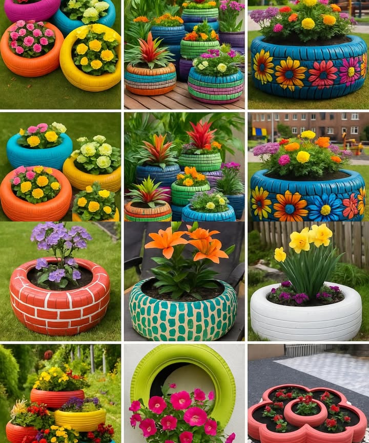 Ideen für die Gartendekoration mit Reifen.