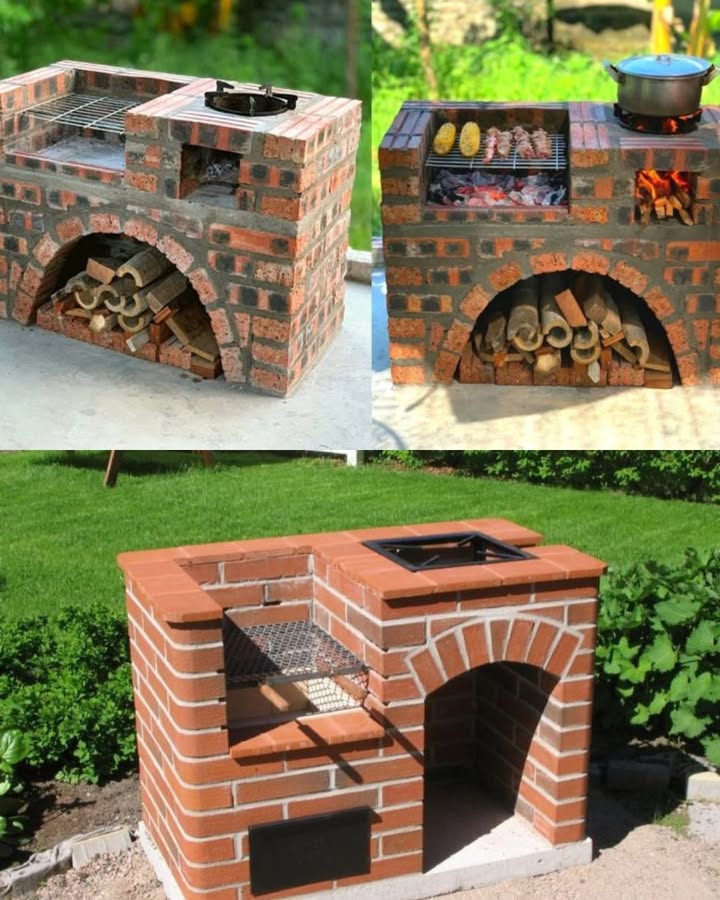 Outdoor-Kochen mit Ziegelofen: Grill, Backofen & Kochstelle in einem 
Ein gemauerter Ofen aus Backsteinen speichert Hitze lange und liefert rauchiges Aroma  perfekt für Pizza, Brot, Eintöpfe und Grillabende.

Material kurz: feuerfeste Ziegel/Schamottsteine, hitzebeständiger Mörtel, Gitterrost/Backfläche, Rauchrohr/Abzug, Gusstüren, Holzlager.

So gelingt der Bau kurz erklärt:

Fundament gießen frostsicher, waagerecht.

Unterbau mauern, eine Holznische vorsehen.

Brennkammer mit Schamott auskleiden; Luftzufuhr unten einplanen.

Oben Kochplatte/Grillfläche oder Backfach einsetzen; Türen montieren.

Rauchabzug/Schornstein setzen, Fugen glätten, 12 Wochen aushärten lassen.

Nutzung & Tipps:
 Erst langsam anfeuern, dann auf Temperatur bringen; Schamott speichert Wärme.
 Pizza/Fladen zuerst backen starke Hitze, danach Eintöpfe/Schmorgerichte Restwärme.
 Holz gut trocken lagern; Hartholz = gleichmäßige Glut.
 Asche regelmäßig entfernen, Abzug sauber halten.

Sicherheit: Funkenflug beachten, Abstand zu Hecken/Holz, Feuerlöscher/Wasser bereithalten.

Extra-Ideen: Warmhaltefach für Brot, herausnehmbarer Grillrost, Thermometer in der Tür.
