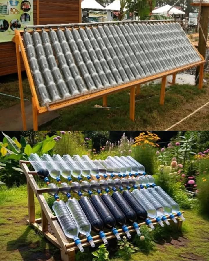 So bauen Sie einen Solar-Wassererhitzer aus Plastikflaschen  Praktisch und Nachhaltig 
Materialien: 20 transparente Plastikflaschen, Holzplatte als Basis, Isoliermaterial, schwarze Sprühfarbe, Rohre oder Schläuche, Klebeband und Schneidewerkzeuge.
Schritt-für-Schritt-Anleitung:
Flaschen vorbereiten: Etiketten entfernen, Flaschen reinigen, innen schwarz besprühen und den Boden abschneiden.
Sonnenkollektor aufbauen: Flaschenreihen auf einer Holzplatte anordnen, Lücken abdichten und Rückseite isolieren.
Wasserzulauf und -auslauf installieren: Löcher bohren, Rohre einsetzen und abdichten.
Aufstellung und Nutzung: Kollektor nach Süden ausrichten, an Kaltwassernetz und Warmwasserspeicher anschließen.
Ergebnis: Ein kostengünstiger, umweltfreundlicher Solar-Wassererhitzer, der Energiekosten senkt und den ökologischen Fußabdruck reduziert.