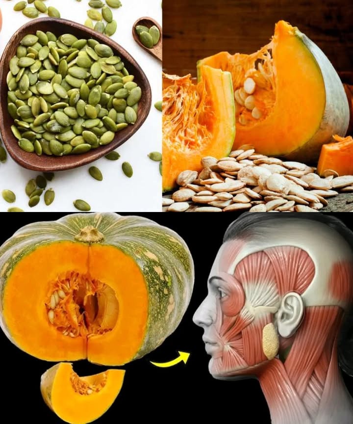 Pumpkin Power  Natures Forgotten Medicine! 

Pumpkin heals more than you think, my grandma used to say  and now science is catching up! 

1 Hydrates the body and relieves headaches  especially when you drink the juice or rinse your head with it.
2 A gentle, natural laxative thats easy on the stomach.
3 The seeds act as a dewormer, especially effective against tapeworms.
4 Eases enlarged prostate symptoms, especially in older men  pumpkin juice with milk and a bit of sugar works wonders!
5 Helps regulate urination and supports prostate health with regular use.
6 Supports kidney, liver, and joint health  perfect for those with rheumatism.
7 Relieves constipation, particularly when consumed on an empty stomach.
8 Boosts immunity thanks to antioxidants, fiber, and a range of vitamins A, B1, B2, C and minerals like calcium, iron, phosphorus, potassium, and magnesium.
9 Promotes healthier skin and nails, thanks to its high vitamin A content.
 Soothes the nerves, reduces fever and body heat, helps with insomnia, and calms nervous headaches.

 Note: Avoid overconsumption, especially if sweetened  it may contribute to weight gain.

識 And the seeds? A natural internal cleanser and powerful dewormer!