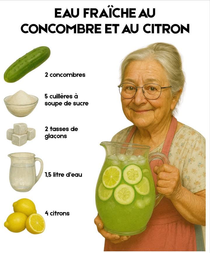 勒 Eau fraîche au concombre et au citron 

Ingrédients :
 2 concombres pelés, épépinés et coupés en dés
 5 cuillères à soupe de sucre
 2 tasses de glaçons
 1,5 litre deau naturelle
 4 citrons

Préparation :
1 Mixer les concombres avec le sucre et leau jusquà obtention dun mélange homogène.
2 Ajouter le jus des citrons fraîchement pressés.
3 Verser dans une carafe et ajuster la douceur ou la dilution selon la préférence.
4 Ajouter les glaçons juste avant de servir pour une fraîcheur optimale.

Boisson désaltérante et vivifiante, parfaite pour les journées chaudes. 勒
#RecetteNaturelle #BoissonMaison #FraîcheurNaturelle