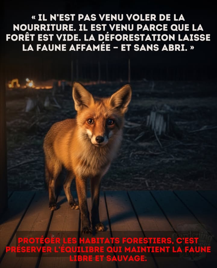 Quand la forêt disparaît, le silence sinstalle.
Chaque arbre abattu emporte un abri, une source de nourriture, un refuge.
Les animaux ne quittent pas la forêt par choix, mais par survie.

 Préserver la nature, cest préserver la vie.
Protéger les forêts, cest offrir un avenir à ceux qui y trouvent encore un foyer.