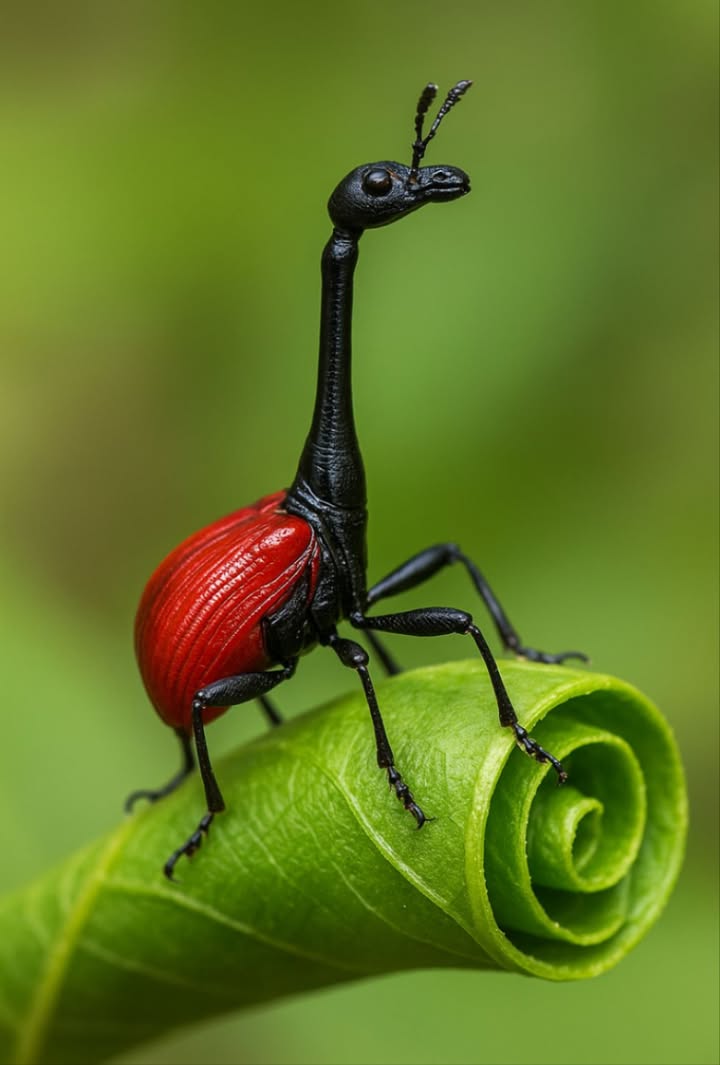 Il ressemble à une girafe.
Il combat comme un guerrier.
Il construit comme un père.

Le Scarabée Girafe est un insecte unique, presque irréel. Endémique de Madagascar, il possède chez les mâles un cou deux à trois fois plus long que son corps. Cette singularité nest pas un défaut mais une arme naturelle.

Lors des affrontements, deux rivaux saffrontent lentement et méthodiquement.
Blocages de cou. Poussées. Culbutes.
Le vainqueur obtient le droit de se reproduire.

Cette même arme devient ensuite un outil de soin. Les mâles utilisent leur long cou pour aider les femelles à enrouler des feuilles en berceaux protecteurs pour les œufs. Cest construction, coopération et instinct transformé en art.

Avec leur corps rouge feu et leur cou noir obsidienne, ces scarabées semblent tout droit sortis dun film de science-fiction.
À peine la taille dun trombone, ils portent dans leur ADN larchitecture, le rituel et lamour.

Preuve que dans le monde des insectes, lévolution ne gaspille rien : même un cou extravagant devient la clé de la vie et de la transmission.

#ScarabéeGirafe #NatureÉtrange #InsectesExtraordinaires