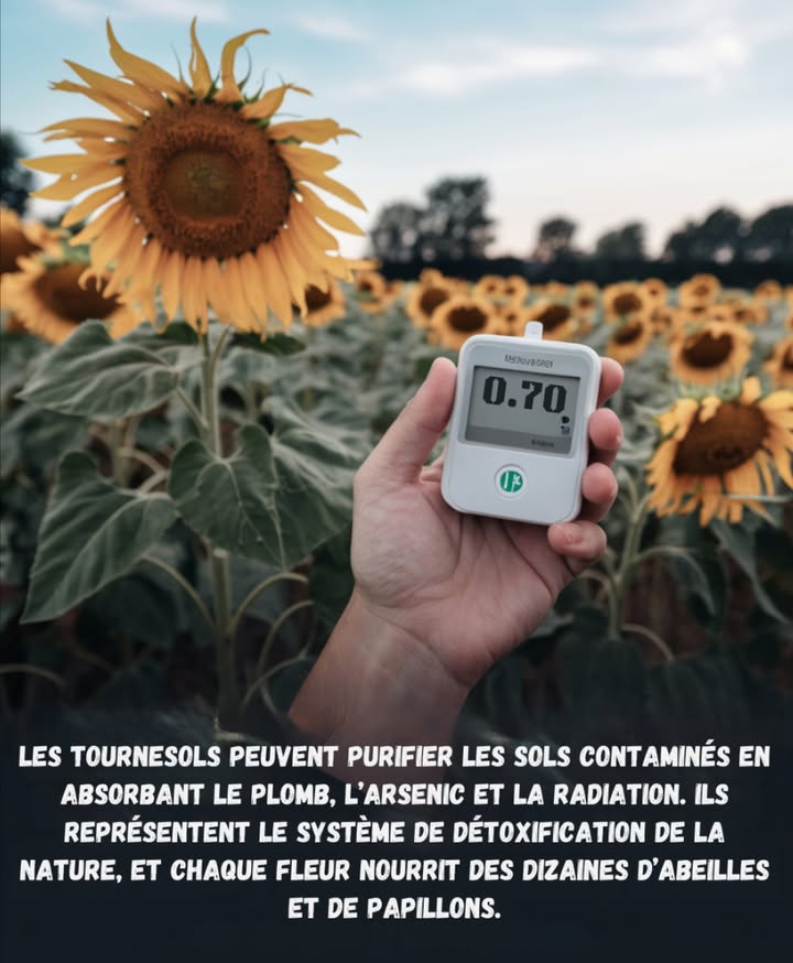 Tournesols : le système de détoxification de la nature 

 Captent le plomb, larsenic et même la radiation dans les sols contaminés
 Chaque fleur éclatante nourrit des dizaines dabeilles et de papillons
 Leur culture régénère la terre et soutient les pollinisateurs

 Planter des tournesols, cest restaurer le sol et préserver la vie pollinisatrice

#LaNatureSoigne #Tournesols