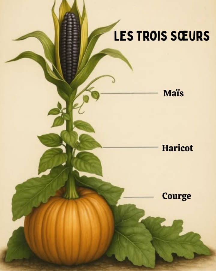 Les Trois Sœurs : le secret agricole des peuples autochtones 

Bien avant lagriculture moderne et les engrais chimiques, les peuples autochtones dAmérique avaient mis au point un système parfait : la culture associée du maïs, des haricots et de la courge.

Ce trio, connu sous le nom de  Les Trois Sœurs , fonctionnait en harmonie naturelle :
 Le maïs offrait un support aux haricots.
齃 Les haricots enrichissaient la terre en azote, nourrissant ainsi le maïs.
 La courge, avec ses larges feuilles, protégeait le sol, conservait lhumidité et empêchait les mauvaises herbes de pousser.

Un équilibre écologique ingénieux, durable et efficace, imaginé bien avant que la science ne puisse lexpliquer.

 Un héritage de sagesse ancestrale qui nous rappelle que la nature connaît depuis toujours le chemin de lharmonie.