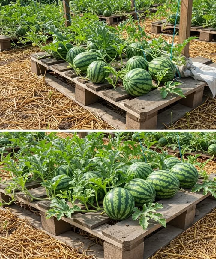 Easy Tips for Growing Sweet & Juicy Watermelons with Pallets

Why Use Pallets?
 Better airflow = less rot
 Keeps fruits off the soil
 Saves space  perfect for small gardens
 Eco-friendly & easy to manage

What Youll Need:
 Clean wooden pallets
 Watermelon seeds or seedlings
 Rich, well-draining soil
 Organic compost or fertilizer
 Mulch like straw or leaves

How to Grow:
1 Pick the right variety e.g., Sugar Baby, Crimson Sweet
2 Choose a sunny spot  68 hours of sun daily
3 Plant seeds/seedlings under pallet gaps, 23 ft apart
4 Water regularly  deep watering, less during ripening
5 Fertilize smart  start with balanced, then switch to potassium-rich
6 Train vines  let them spread or support vertically with slings

Natural Pest Control:
 Neem oil for aphids
 Use covers or remove bugs by hand

When to Harvest:
 Tendril near fruit turns brown
 Yellowish bottom and rough skin
 Hollow sound when tapped

Sweetness Boost Tips:
 Limit to 23 melons per plant
 Reduce watering before picking
 Expose fruits to direct sun
 Use compost tea for extra flavor