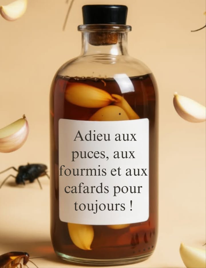 荒 Dites adieu aux puces, fourmis et cafards pour toujours 

Un remède maison, naturel et très efficace pour pulvériser dans toute la maison 

 Ingrédients naturels :
 1 tasse de liquide vaisselle
 2 tasses dalcool ou de vinaigre de cidre
 2 cuillères à soupe de clous de girofle
 1/4 de tasse deau

 Préparation :
1 Faire bouillir leau, ajouter les clous de girofle et laisser infuser 10 minutes.
2 Dans un autre récipient, mélanger le liquide vaisselle avec lalcool ou le vinaigre.
3 Une fois linfusion refroidie, lincorporer à la préparation.
4 Verser le tout dans un vaporisateur et agiter doucement.

 Utilisation :
 Pulvériser dans les coins, cadres de portes, fenêtres et zones sensibles.
 Répéter régulièrement pour éloigner durablement les insectes.
 Garder la maison propre pour éviter toute infestation.

 Résultat :
Un intérieur sain, frais et protégé grâce à une astuce naturelle faite maison.
