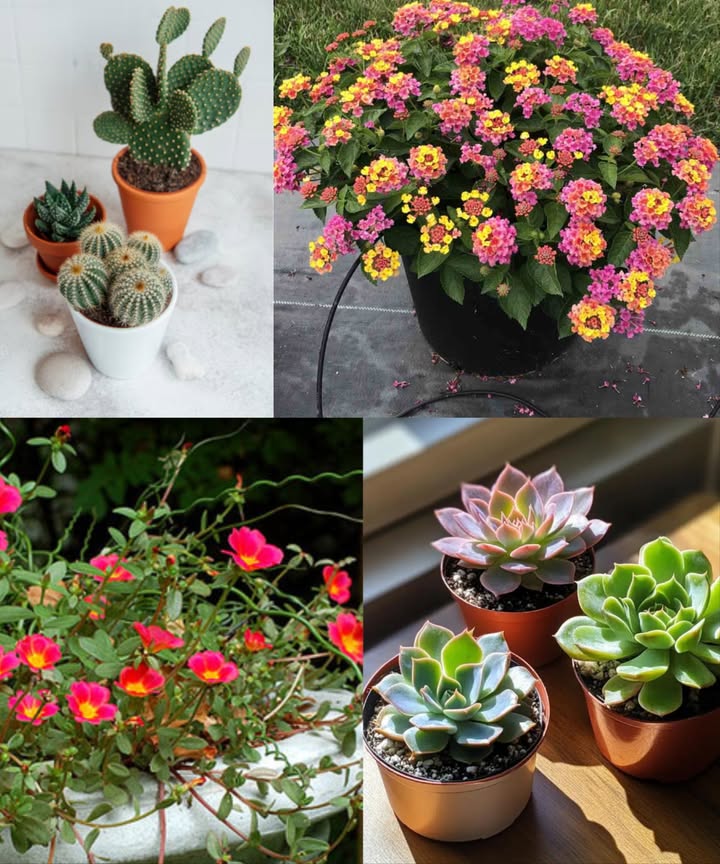 4 plantes ultra-résistantes à la chaleur pour sublimer balcon et intérieur 

1 Cactus
Parfaits pour les climats secs et chauds. Ils stockent leau et supportent les hautes températures. Une grande variété de formes et tailles pour un décor original.

2 Plantes succulentes
Crasula, echeveria, aloe Leurs feuilles épaisses retiennent lhumidité. Excellentes pour les balcons en plein soleil.

3 Lantana
Vivace et colorée, elle fleurit tout lété. Résistante à la chaleur et à la sécheresse, elle attire papillons et colibris.

4 Pourpier Portulaca
Petites fleurs éclatantes qui souvrent au soleil. Une succulente parfaite pour les balcons estivaux, sans souci darrosage.

 Idéales pour embellir ton espace même en pleine canicule !