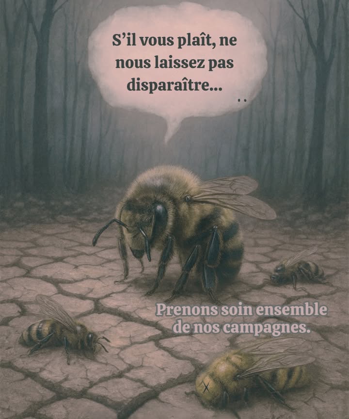 Sans abeilles, pas de vie 

Regarde leurs petites faces 
Elles nous offrent la nourriture, léquilibre et lavenir.
Si elles disparaissent, nous disparaissons aussi.

 Plante des fleurs
 Évite les produits chimiques
 Protège la planète

Sauver les abeilles, cest sauver la vie.