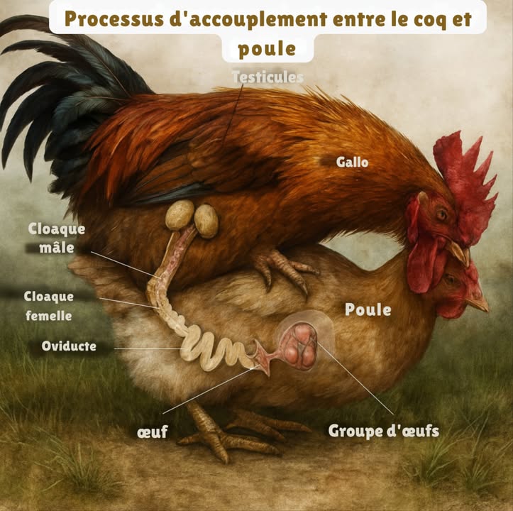 讀 Proceso de apareamiento entre gallo y gallina 讀

La apariencia de los gallos es diferente a la de otros animales; no poseen pene ni vagina, excepto por un contacto llamado “necesidad cloacal”.

 El gallo tiene testículos internos donde produce espermatozoides. Estos no se depositan en la cloaca del macho, sino en la de la hembra, para la fecundación.

 El gallo está cargado con un sistema reproductor en forma de oviducto, por donde se liberan los óvulos. Sus óvulos viajan hasta la cloaca de la hembra.

 Durante la cópula, el gallo se encuentra debajo de la hembra y entra en contacto con su cloaca. Los espermatozoides penetran la membrana del oviducto.

 Una vez dentro, los espermatozoides pueden sobrevivir durante varios días, depositando varios óvulos. Esto permite que la hembra tenga óvulos fértiles sin necesidad de una nueva fecundación inmediata.

 Resultado: se formó un huevo fértil, que con la incubación adecuada dio origen a un pollito