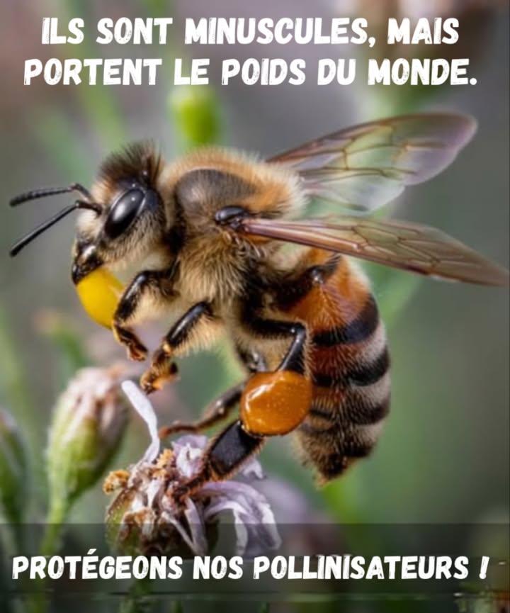 Petits mais puissants, les pollinisateurs portent le monde sur leurs ailes 

 Abeilles, papillons et autres alliés du jardin assurent la floraison, la reproduction des plantes et la richesse de nos écosystèmes.
 Sans eux, moins de fleurs, moins de fruits, moins de vie.
 Préservons leurs habitats, plantons des fleurs mellifères et limitons les pesticides pour quils continuent à prospérer.

 Protéger les pollinisateurs, cest protéger notre avenir.