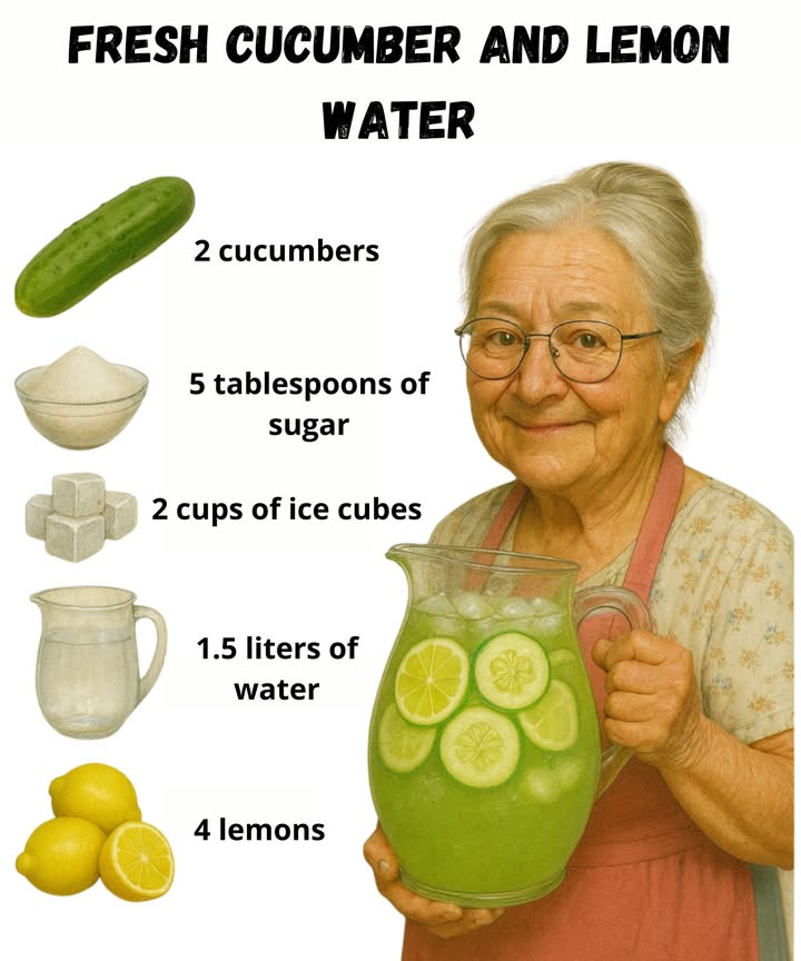 勒 Fresh Cucumber and Lemon Water 

Ingredients:
 2 cucumbers, peeled, seeded, and diced
 5 tablespoons of sugar
 2 cups of ice cubes
 1.5 liters of natural water
 4 lemons

Directions:
1 Blend the cucumbers with the sugar and water until smooth.
2 Add the freshly squeezed lemon juice.
3 Pour into a carafe and adjust the sweetness or dilution to your liking.
4 Add ice cubes just before serving for optimal freshness.

A refreshing and refreshing drink, perfect for hot days. 勒
