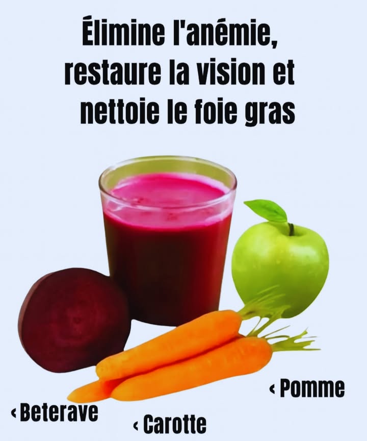 凌 Jus Vitalisant à la Betterave et à la Pomme 塞

Ingrédients
 Betterave fraîche 塞
 Carotte douce 凌
 Pomme juteuse 

Préparation
1 Rincer soigneusement chaque ingrédient pour éliminer toute saleté.
2 Couper en petits morceaux pour faciliter le mixage.
3 Mixer dans un blender ou passer à lextracteur jusquà obtenir une texture lisse.
4 Déguster immédiatement afin de profiter pleinement des vitamines et antioxydants.

 Ce jus coloré est un véritable booster naturel : il stimule la circulation, soutient le foie, illumine la peau et apporte une énergie saine et durable. Parfait pour bien démarrer la journée ou se revitaliser après un effort.