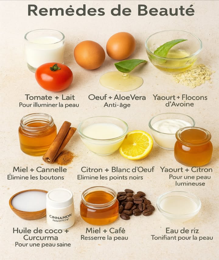 Remèdes naturels pour une peau éclatante
Des ingrédients simples, des bienfaits puissants. Lequel vas-tu essayer aujourdhui ?