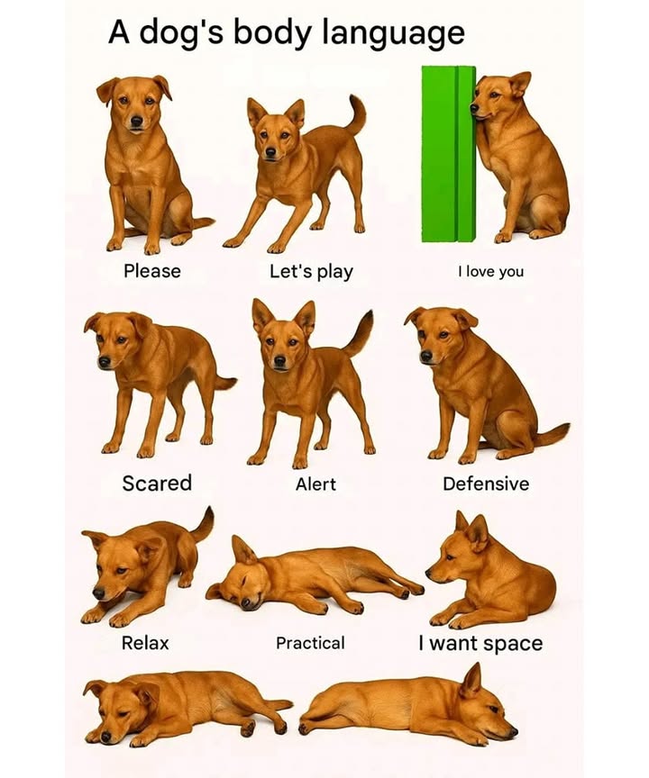Learn to Speak Dog: A Must-Know Guide for Animal Lovers

A relaxed posture with a neutral head and tail position shows that the dog is calm and comfortable.

A dog in alert mode stands tall with its tail raised, showing full attention and awareness.

A defensive stance, with a stiff body, lowered head, and tail, signals fear or feeling threatened.

A high tail position reflects confidence and happiness, while a low tail can indicate submission or discomfort.

A wagging tail usually means the dog is excited or joyful.