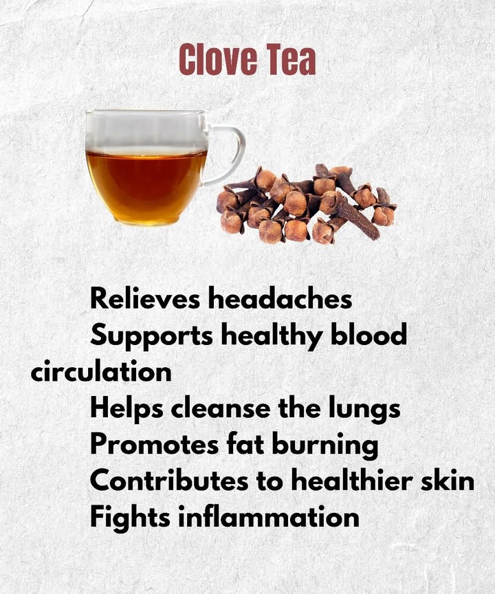 Health Benefits of Clove Tea 

1 Relieves headaches
2 Supports healthy blood circulation
3 Helps cleanse the lungs
4 Promotes fat burning
5 Contributes to healthier skin
6 Fights inflammation