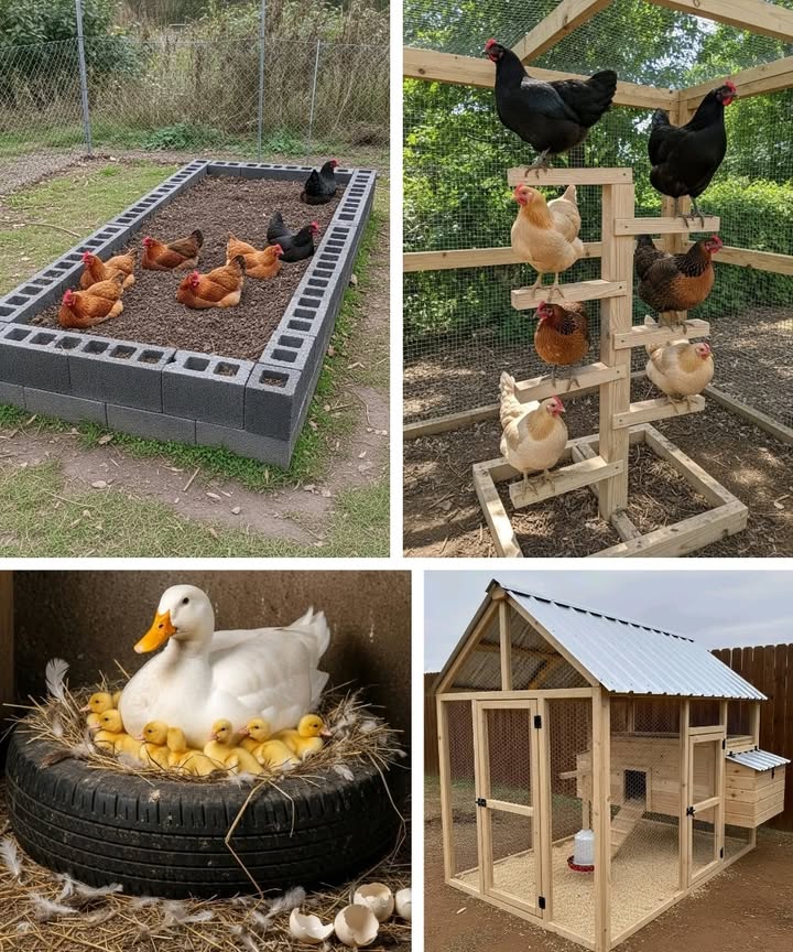 Practical Tips for a Well-Organized Chicken Coop 

1 Prepare a clean space: a secure, fenced area allows chickens to scratch the soil freely, keeping them active and improving egg quality.

2 Provide sturdy perches: multi-level wooden perches let chickens rest above ground, supporting their natural behavior and comfort.

3 Set up cozy nests: an old tire filled with dry straw makes an excellent nesting spot thats warm, safe, and easy to maintain.

4 Build a ventilated shelter: a wooden coop with good airflow protects the flock from humidity and extreme weather, ensuring year-round health.

5 Reuse and optimize: using simple materials like wood or concrete blocks lowers costs and promotes sustainable, efficient poultry keeping. 襁