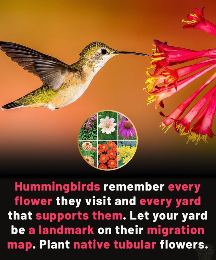 Hummingbirds have incredible memorythey remember every flower and even how long it takes for nectar to refill.  This isnt just survivalits how they build their migration map, a living route of safe gardens and feeding stops across thousands of miles. 

By planting native tubular flowers, your yard becomes more than just a gardenit becomes a life-saving landmark theyll return to year after year.