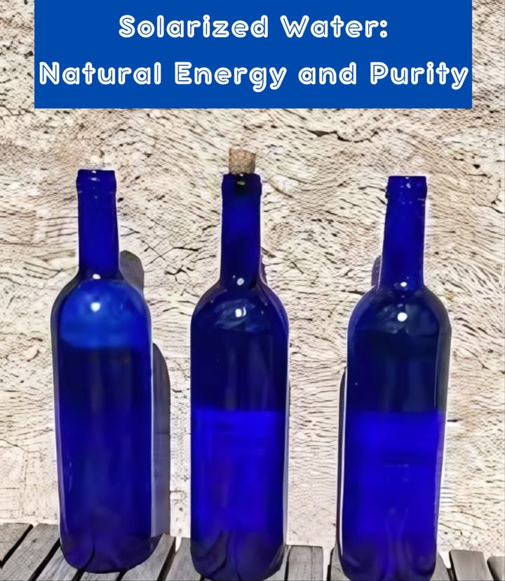 Solarized Water: Natural Energy and Purity 
 Water has a memory capable of storing the suns photonic energy and transmitting it to living organisms.
 Sun exposure rebalances its molecules, eliminating bacteria and chemical residues like chlorine.
 Infrared rays heat and energize the water, while ultraviolet rays sterilize and purify it.
 Through dark blue glass, the light reaches 7,000 K, recreating the conditions of waters original formation and restoring its memory.
 Preparation
1. Use a dark blue or light blue glass bottle or container.
2. Fill with tap or bottled water.
3. Expose to the sun for about 1 hour, covered with gauze to prevent impurities.
4. Let cool, then close with a cork or lid.
5. Store in the refrigerator or at room temperature, as preferred.
Drinking solarized water provides your body with water revitalized, purified, and energized by sunlight.