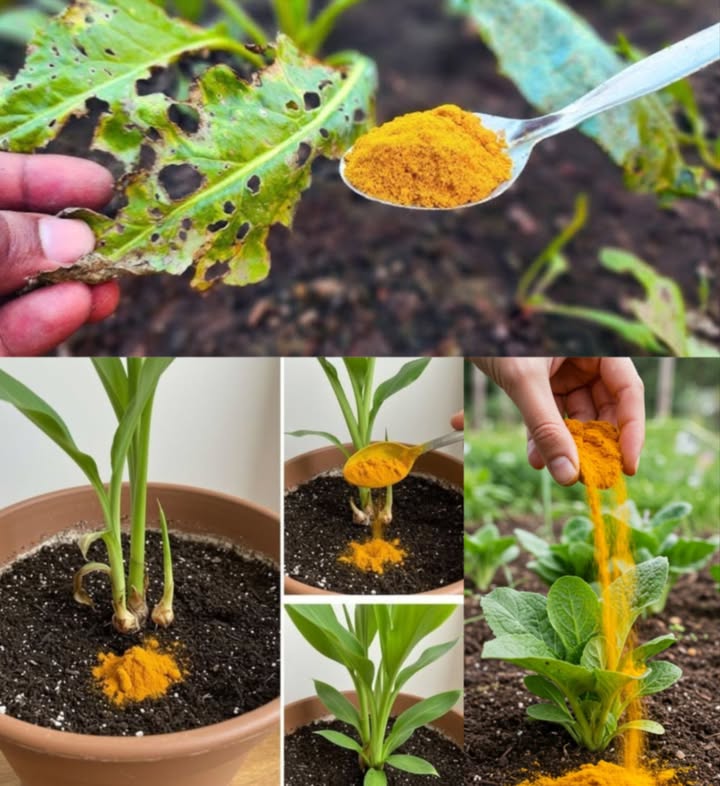 Pour Turmeric on Your Plants and Watch What Happens: The Gardeners Secret Remedy
Turmeric isnt just for cooking  its a powerful, natural remedy for your garden too! Thanks to curcumin, turmeric fights fungi, pests, and even boosts plant growth.

Why Turmeric Helps Plants:
1. Fights mold and rot natural fungicide

2. Repels pests like ants and aphids

3. Heals plant wounds after cuts

4. Boosts soil health for stronger growth

How to Use It:
Mix 12 teaspoons of ground turmeric into 4 cups 1 liter of water.

Stir well to dissolve.

Pour or spray around the base or on affected leaves.

Best Uses:
1. Treat fungal infections

2. Protect seedlings

3. Deter pests

4. Heal pruning wounds

Tips for Success:
Use lightly to avoid staining.

Reapply after heavy rain.

Test on a small area first.

Plants That Love It:
Roses, tomatoes, cucumbers, peppers

Indoor plants like pothos and peace lilies

Final Note:
Next time you spot problems in your garden, skip the chemicals  turmeric is the secret natural fix youve been looking for!