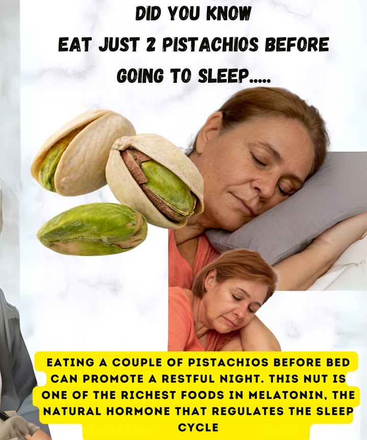 Pistachios for a Restful Nights Sleep 

Eating a couple of pistachios before bed can promote a restful nights sleep. This nut is one of the foods richest in melatonin, the natural hormone that regulates the sleep cycle.

A handful of pistachios provides a significant amount of melatonin, comparable to a high-dose natural supplement, helping you fall asleep more easily and maintain a deep rest.

In addition to their melatonin content, pistachios are a source of protein, healthy fats, and antioxidants, making them a nutritious snack that is beneficial for overall health.