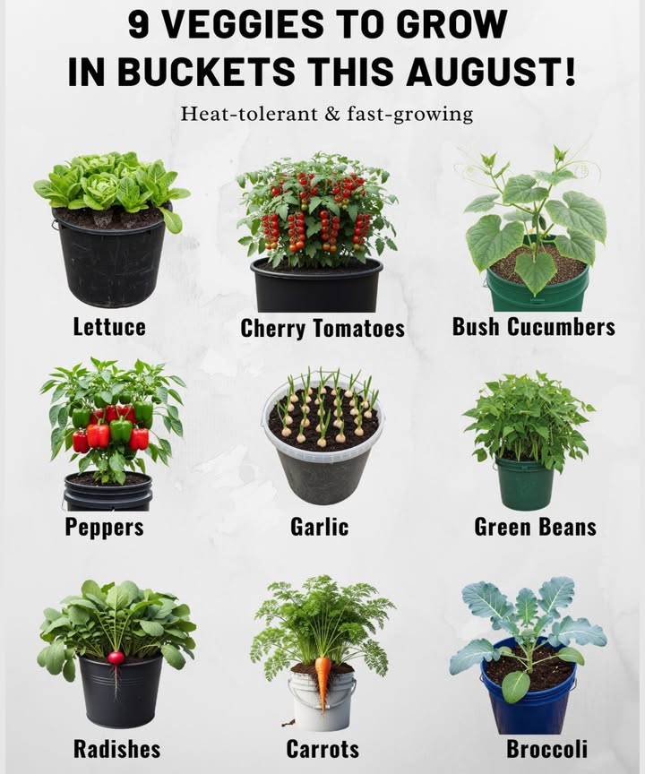 These 9 Veggies Grow Perfectly in Containers If Sowed in August
Great for patios, balconies & small-space gardens
 Best for USDA Zones 510
 Heat-tolerant & fast-growing
 Ideal for 5-gallon buckets or grow bags

What to Plant in August:
塞 Lettuce  Thrives in partial shade, quick to mature
凌 Carrots  Use short varieties like Thumbelina or Parisian
勒 Bush Cucumbers  Compact and productive
 Peppers  Bell and chili types love the heat
龍 Garlic  Sow for spring harvest in warm zones
齃 Green Beans  Fast-growing bush varieties are ideal
 Radishes  Super fast, ready in just 34 weeks
 Cherry Tomatoes  Dwarf types give quick rewards
復 Broccoli  Choose early-maturing varieties for fall

 Tip: Use light, well-draining potting mix. Water early in the day to beat the heat.