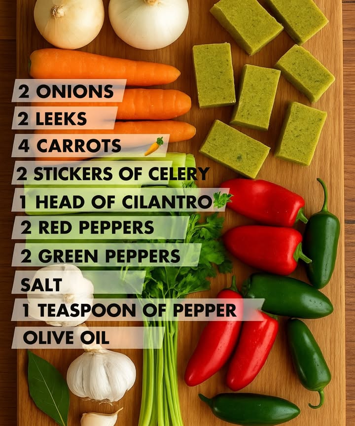 Homemade stock cubes full of flavor!
Say goodbye to industrial stock cubes and make your own with fresh, preservative-free ingredients. Heres the recipe:

凌 Natural ingredients:
 2 onions 500 g
 2 leeks 350 g
 4 carrots 200 g
 2 celery stalks 100 g
 1 head of garlic 40 g
 1 bay leaf
 1 bunch of cilantro
 2 green bell peppers
 2 red bell peppers
 50 g salt optional
 Extra virgin olive oil

 Step by step:

Chop all the vegetables and sauté them over low heat with a good splash of olive oil and a pinch of salt.

Add the cilantro, bay leaf, and a splash of water and cook until tender.

Blend everything until a thick paste forms.

Cook the paste again, stirring, until all the water has evaporated and it is well concentrated.

Place in a plastic-wrapped mold and refrigerate overnight.

Cut into cubes similar to stock cubes.

Wrap them in aluminum foil and store them in the refrigerator or freezer.

流 They last up to 6 months in the freezer.
And the best part: no chemicals or preservatives, just pure homemade flavor. 
Perfect for soups, stews, rice dishes… whatever you can think of!