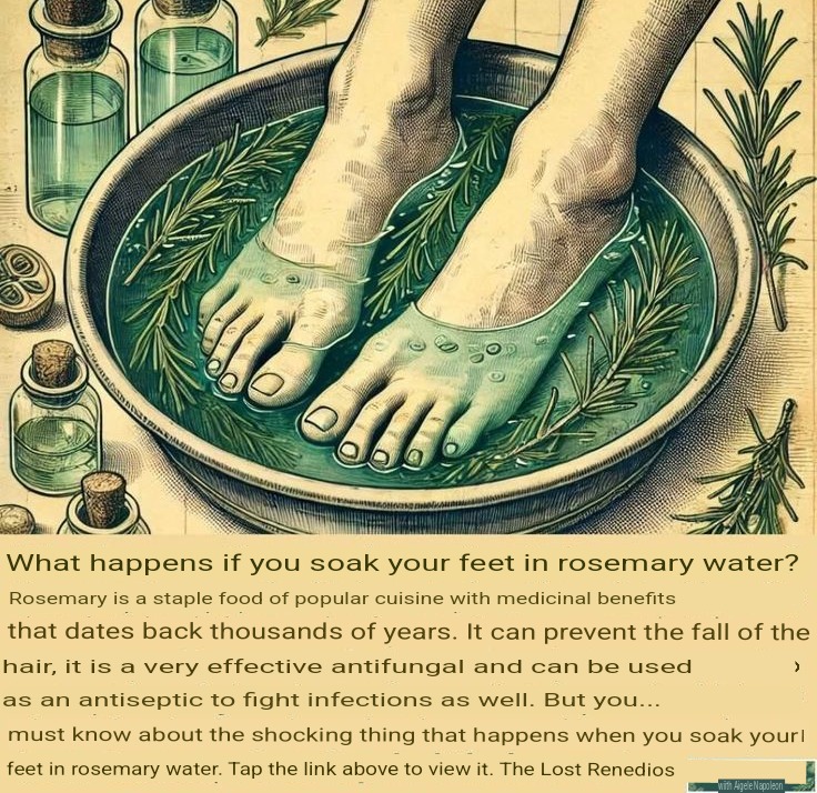 禮 Discover the benefits of soaking your feet in rosemary water. Experience relaxation and rejuvenation 禮

Rosemary is not only an aromatic kitchen herb, but also a powerful natural remedy with surprising benefits for your feet and your overall health. 

 Proven benefits of soaking your feet in rosemary water:

 1. Natural antifungal and antibacterial
Thanks to compounds such as carnosic acid and rosmarinic acid, rosemary effectively fights fungi such as athletes foot and onychomycosis nail fungus, as well as bacterial skin infections.
 Studies in scientific journals such as “Phytotherapy Research” support its antimicrobial action.

 2. Stimulates blood circulation
A warm bath with rosemary promotes blood flow in the extremities, relieving cold feet, swelling, and fatigue.
 Tip: Add sea salt or Epsom salt to enhance its effects.

 3. Relieves muscle and joint pain
Due to its anti-inflammatory properties, rosemary is ideal for soothing foot pain, cramps, and joint stiffness. Ideal after a long day.

 4. Relaxes the nervous system
The aroma of rosemary reduces cortisol the stress hormone and promotes a feeling of calm. Perfect for use as a nighttime relaxation ritual.

 5. Naturally deodorizes
Its antimicrobial compounds and refreshing aroma eliminate odor-causing bacteria on your feet, leaving them clean and revitalized.

How to prepare a rosemary foot soak:
 2 tablespoons of dried rosemary or a few fresh branches
 1 liter of warm water
 Let it sit for 1015 minutes, then soak your feet for 20 minutes
 Optional: add sea salt or a few drops of tea tree essential oil