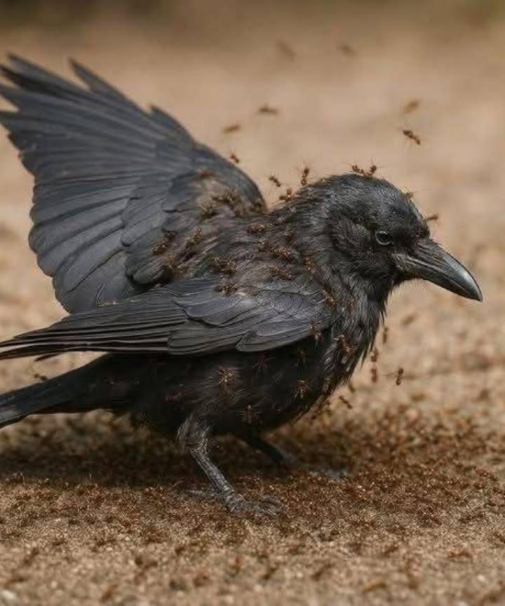 When a crow feels sick… it visits an anthill.

Sounds strange? Its actually one of natures most fascinating healing rituals.

When a crow feels unwell, it intentionally seeks out an anthill, spreads its wings, and remains completely still, waiting for ants to crawl on its feathers.

Why?
Because ants release formic acid, a natural antiseptic that kills bacteria, fungi, and parasites hiding in the birds feathers.

This behavior is called “anting,” and has been observed not only in crows, but in many bird species.

No medicine.
No veterinarian.
Just pure instinct and natures built-in pharmacy.
A brilliant reminder that the natural world is full of intelligent, self-healing systems…

We just need to stop and notice.