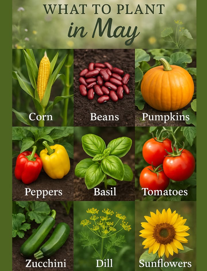 What to Plant in May: A Gardeners Guide to a Thriving Summer Harvest
1. Corn 
Plant seeds in sunny spots after the last frost. Grow in blocks for better pollination.

2. Beans 
Sow directly outdoors. Beans grow fast and help enrich your soil.

3. Pumpkins 
Give them rich soil, full sun, and lots of spacethey need a long season to grow.

4. Peppers 
Use young plants and place them in sunny, warm spots for the best results.

5. Basil 
This herb loves heat and sunshine. Pick often to keep it growing strong.

6. Tomatoes 
Plant in rich soil with full sun. Use cages or stakes early to support their growth.

7. Zucchini 勒
Plant in roomy mounds. Harvest often for more zucchinis throughout summer.

8. Dill 
Sow in cooler soil. Dill attracts helpful insects and keeps your garden buzzing.

9. Sunflowers 
Sow seeds directly into sunny soil. They brighten gardens and feed pollinators.

Quick Tips for Success 
Prep your soil: Add compost for healthy plants.

Water smartly: Keep soil moist, especially early on.

Watch the weather: Protect young plants if a late frost hits.

Plant now, and enjoy a garden full of life all summer long!