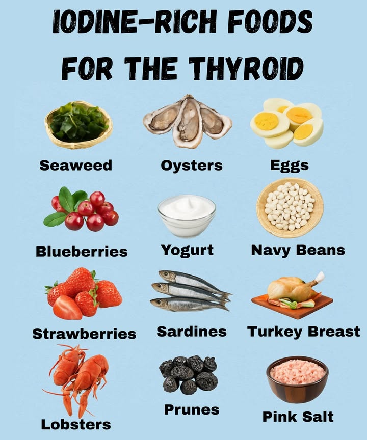Nourish your thyroid naturally 

Iodine is key to proper thyroid function, and you can get it from delicious foods that are easy to include in your diet:

 Strawberries, blueberries, and prunes
 Sardines, oysters, and lobster
讀 Eggs and turkey breast
拏 Yogurt
 Seaweed, navy beans, and pink salt

 Take care of your energy, your metabolism, and your well-being from the kitchen!