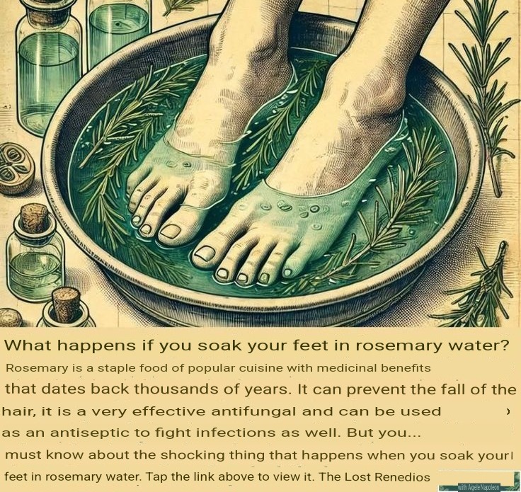 禮 Did you know what happens when you soak your feet in rosemary water? Youll be surprised! 禮

Rosemary is not only an aromatic kitchen herb, but also a powerful natural remedy with surprising benefits for your feet and your overall health. 

 Proven benefits of soaking your feet in rosemary water:

 1. Natural antifungal and antibacterial
Thanks to compounds such as carnosic acid and rosmarinic acid, rosemary effectively fights fungi such as athletes foot and onychomycosis nail fungus, as well as bacterial skin infections.
 Studies in scientific journals such as “Phytotherapy Research” support its antimicrobial action.

 2. Stimulates blood circulation
A warm bath with rosemary promotes blood flow in the extremities, relieving cold feet, swelling, and fatigue.
 Tip: Add sea salt or Epsom salt to enhance its effects.

 3. Relieves muscle and joint pain
Due to its anti-inflammatory properties, rosemary is ideal for soothing foot pain, cramps, and joint stiffness. Ideal after a long day.

 4. Relaxes the nervous system
The aroma of rosemary reduces cortisol the stress hormone and promotes a feeling of calm. Perfect for use as a nighttime relaxation ritual.

 5. Naturally deodorizes
Its antimicrobial compounds and refreshing aroma eliminate odor-causing bacteria on your feet, leaving them clean and revitalized.

How to prepare a rosemary foot soak:
 2 tablespoons of dried rosemary or a few fresh branches
 1 liter of warm water
 Let it sit for 1015 minutes, then soak your feet for 20 minutes
 Optional: add sea salt or a few drops of tea tree essential oil