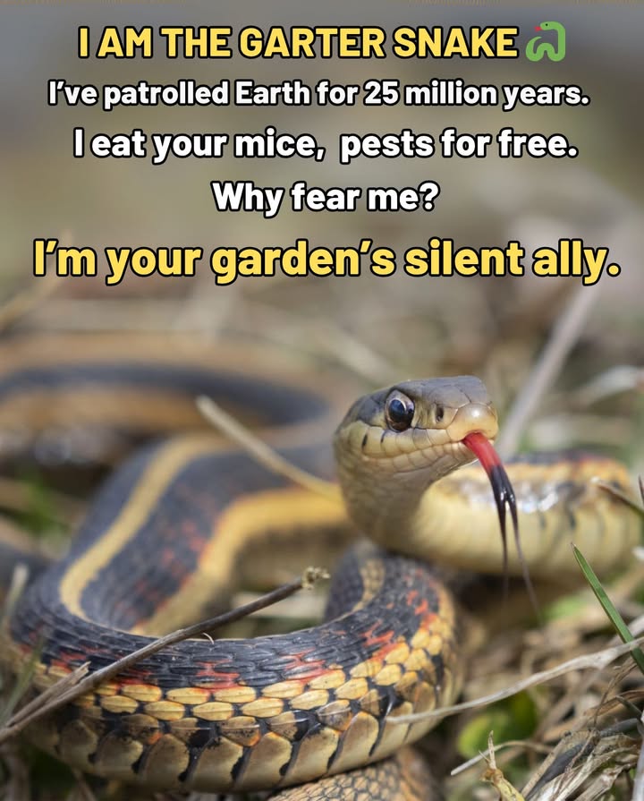 GARTER SNAKES: Natures Pest Control Squad!  
– Free pest removal: Eats 100 slugs, grubs, and mice yearly!  
– No chemicals neededjust natural pest control.  
– Keeps rat populations down and prevents aphid outbreaks.  

 ECOSYSTEM HEROES:  
– Food for hawks, owls, and foxes.  
– Spreads seeds and controls invasive species.  
– Thrives in compostyour natural soil aerator!  

 HARMOLESS & SHY:  
– Non-venomous and strikes only if threatened.  
– Loves hiding in mulch and logs.  

 THREATENED BY FEAR:  
– Killed by lawnmowers and habitat loss.  
– Mistaken for venomous snakeshelp spread awareness!  

 PROTECT YOUR GARDEN GUARDIANS:  
1. Stop pesticides!  
2. Leave log piles or rock walls for shelter.  
3. Teach kids Im a friend, not a foe!  
4. Check compost before digging.  
5. If you see me, smileyour garden is healthy!  

Your garden doesnt need poisonit needs life!