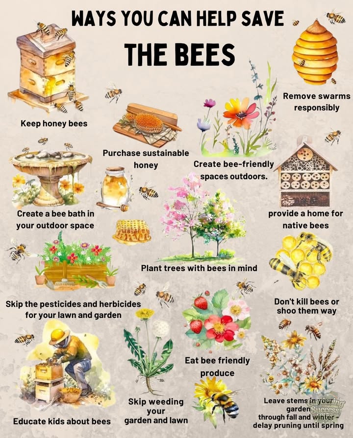 Help the bees, help the planet! 
Bees need more than just flowersthey need safe spaces, clean food, and understanding neighbors.

Every small act adds up to a buzzing, blooming future!