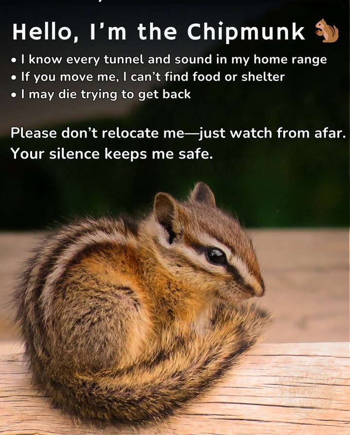 Wild animals know every path of their territory by memory.   
When humans relocate them, they lose access to food and shelter.  
Most rescued wildlife die after release far from home.  
If an animal isnt injured, leave it where it was found.