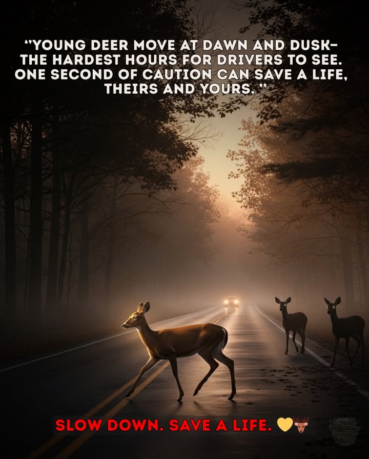 At dawn and dusk, young deer are on the movethe very hours when drivers see the least.
A split second of caution can save two lives: yours and theirs.

Every year, collisions take a heavy toll on wildlife and families alike. But slowing down, scanning the roadside, and staying alert can make the difference.

 Drive with care this season. The forest is alive.