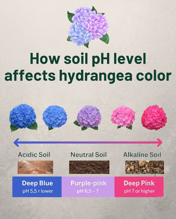 Hydrangea flowers are unique in that their flower color can change based on the pH of the soil they are grown!
The secret isnt in the blooms  its in the soil.

 Acidic Soil pH < 5.5: Deep Blue
 Neutral Soil pH 6.57: Purple-Pink
 Alkaline Soil pH > 7: Deep Pink

 Tip: Add garden sulfur for blue, or lime for pink. Watch the transformation unfold!