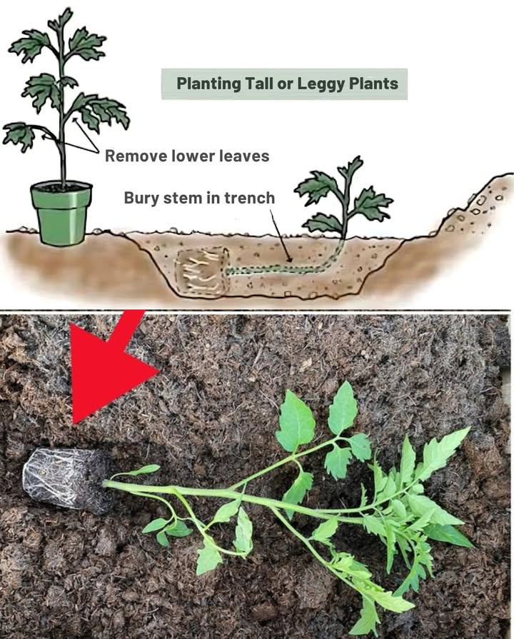 Plant Tomatoes Sideways for Bigger Harvests
This little-known method grows stronger, more productive plants.

 Bury the stem horizontally to promote massive root growth
 Each buried node becomes a rootsupercharging stability
 Helps prevent legginess in tall seedlings
 Results in stronger plants that handle drought and wind better
 Ideal for raised beds and garden rows alike

 Stronger roots = more tomatoes, all season long

#TomatoGrowingTips  #GardenHacks
