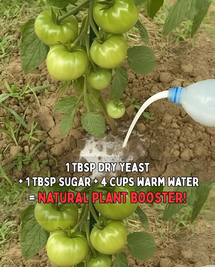 Mix 1 tbsp dry yeast  1 tbsp sugar into 4 cups of warm water. Let sit 2 hours, then blend in 1 banana peel optional and dilute with 1.3 gallons of water.
Pour at the base of tomato plants every 15 days  this old-school feed delivers:
 Bigger, juicier tomatoes
 Stronger root activity
 Natural boost of potassium & magnesium