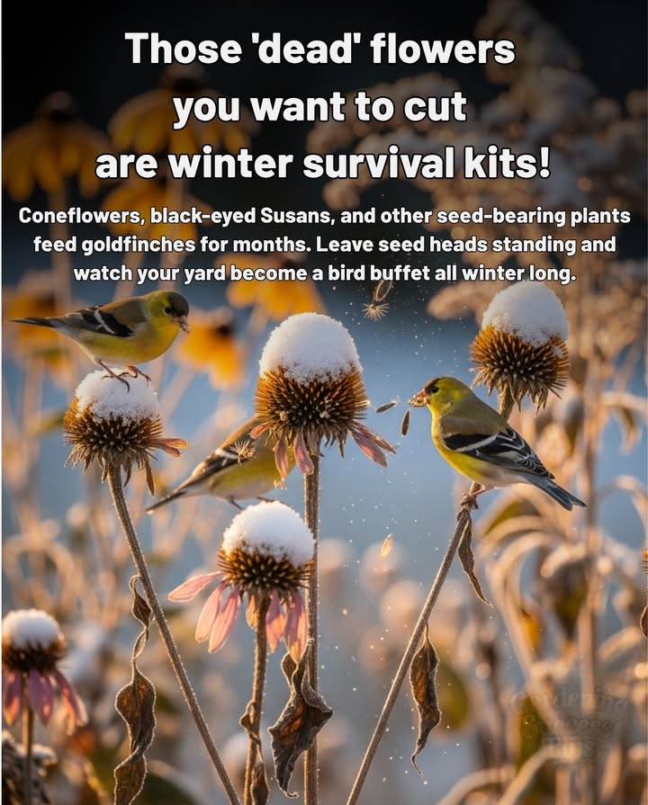 Leave the Seed Heads Standing
Those faded summer blooms still have purpose. 

 Coneflowers, black-eyed Susans & similar plants feed goldfinches and sparrows through winter.
 Each seed head is a natural food source when everything else is scarce.
 Cutting them back now removes vital nourishment for birds.
 Let them stand  your garden becomes a living bird feeder.

 Small choice, big impact: feed wildlife through winter.
#WildlifeGarden #FallGardening #BirdFriendlyYard