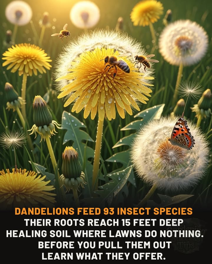 Dandelions are far from useless weeds.  
They support over 90 insect species,  
including bees and butterflies.  
Their taproots can grow up to 15 feet deep,  
aerating compacted soil and bringing nutrients to the surface.  

Even their leaves are edible and packed with vitamins.  
Pristine lawns may look neat,  
but they contribute nothing to biodiversity.  
Before pulling a dandelion,  
rememberits doing quiet work for your soil and pollinators.