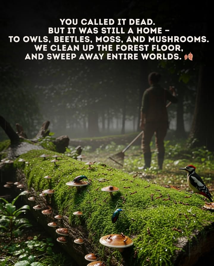 A fallen branch isnt waste  its shelter, food, and nursery all at once.
Dead wood feeds the soil, hides young animals, and houses countless insects that birds depend on.
蝹 How to help:
 Leave fallen logs and branches where possible.
 Build a small brush pile in a corner of your yard.
 Keep one old tree standing for woodpeckers and owls.
What looks lifeless is often the heart of life.