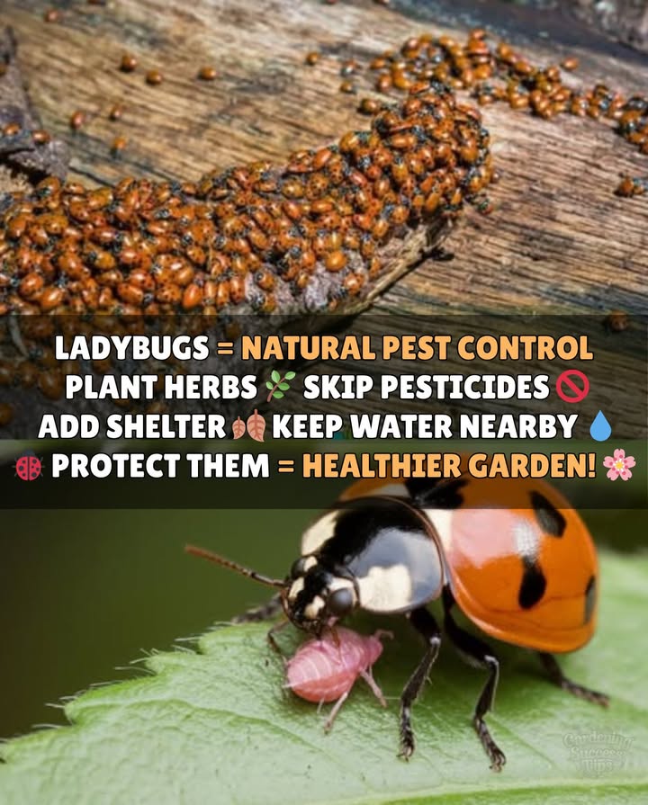 Ladybugs: Natural Guardians of Your Garden 

 Attract them naturally
 Plant basil, fennel, or cilantroladybug magnets!

 Ditch the pesticides
 They kill ladybugs and disrupt natures balance

 Give them shelter
 Leave dry leaves or build a simple bug hotel

 Offer fresh water
 A shallow dish with pebbles helps them stay nearby

 With ladybugs around:
 Fewer aphids & pests
 Less need for chemicals
 More biodiversity

 Protect your alliesand your garden will thrive!